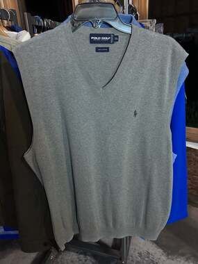 Polo Golf Ralph Lauren Grey 100% Cotton V-Neck Sweater Vest Size XL